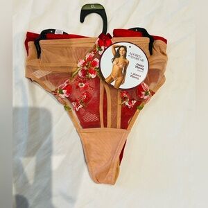 Adore Me Red and Tan Embroidered Lingerie
